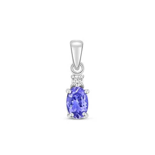 Diamond and 6X4mm Tanzanite Oval Pendant 9ct White Gold